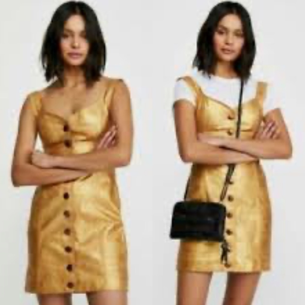 Free People Goldie, leather bronze, mini dress